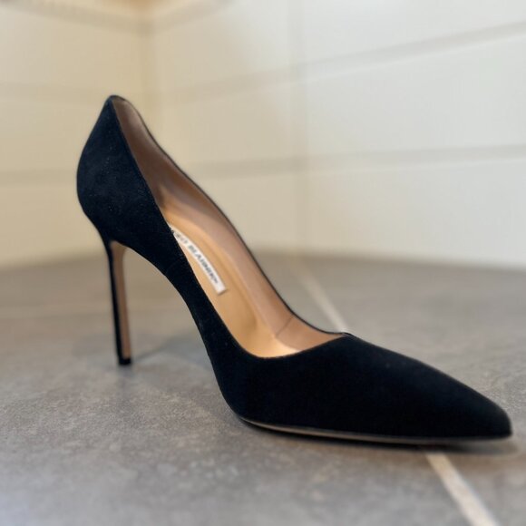 Manolo Blahnik BB Black Suede Pointed Toe Pumps Size EU 38 - Picture 6 of 9